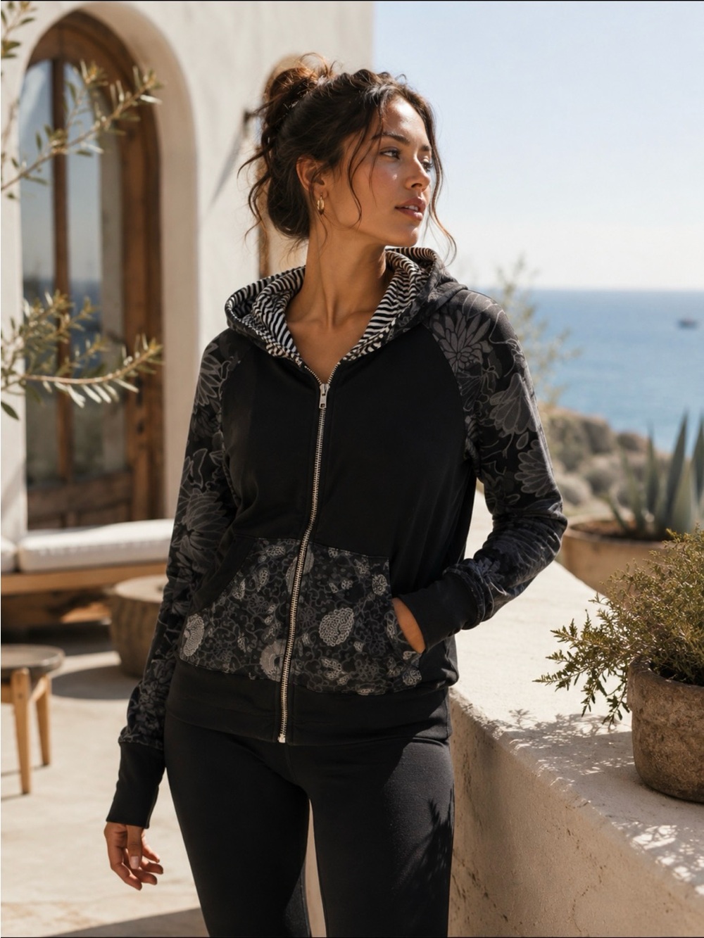 Language Los Angeles vintage Floral Zip-Up Hoodie Jacket